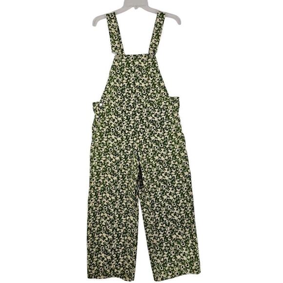 Zara Pants - ZARA ~Woman Size S~ Green Floral Print Bib Jumpsuit Romper Cotton.